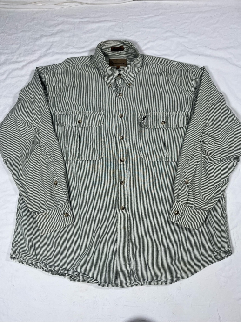 Browning Super Naturals Long Sleeve Striped Button Down Mens XL 100% Cotton